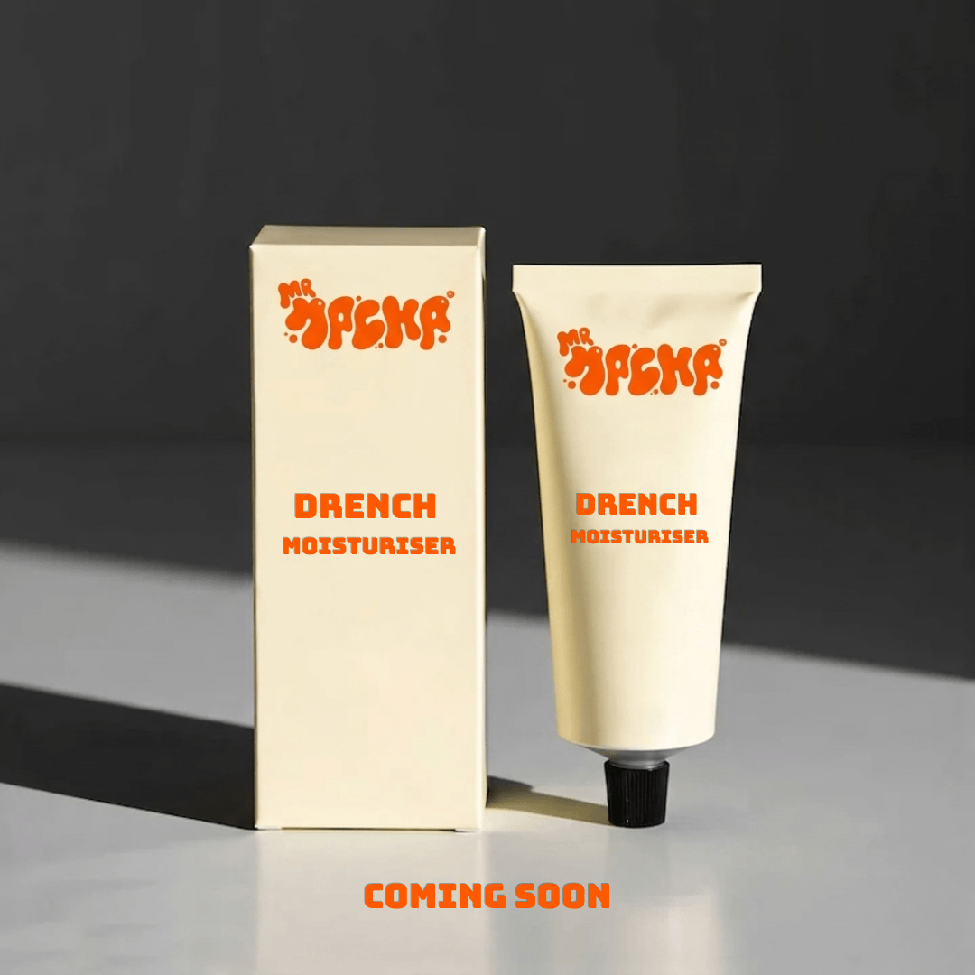 Drench moisturizer packaging with tube and box on a dark background