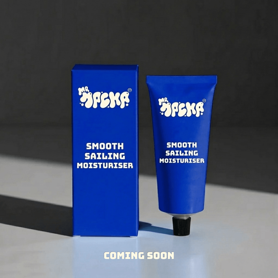 Mr Macha Smooth sailing moisturizer tube and box on a dark background